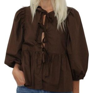 Y2K Puff Short Sleeve Shirt, brown, small, never been worn